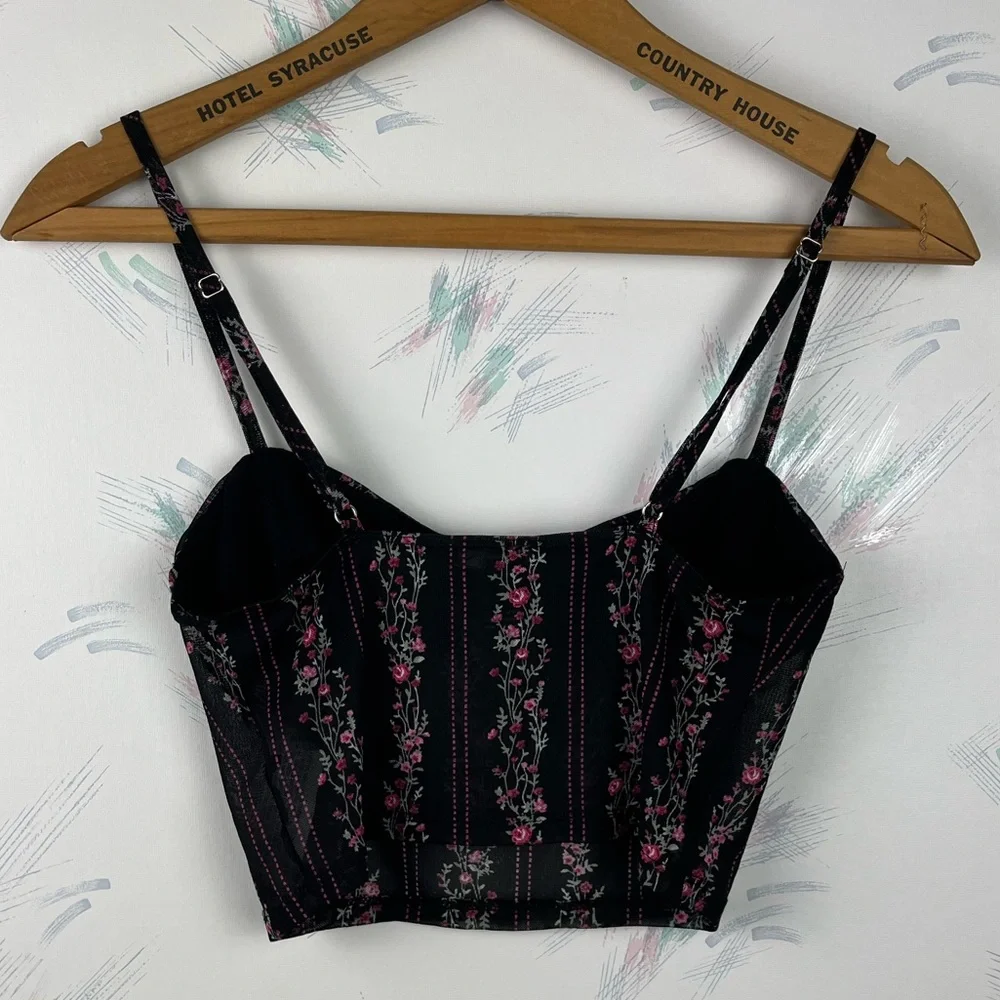 Forever 21 Black Pink Floral Print Cropped Bra Top - Picture 4 of 8